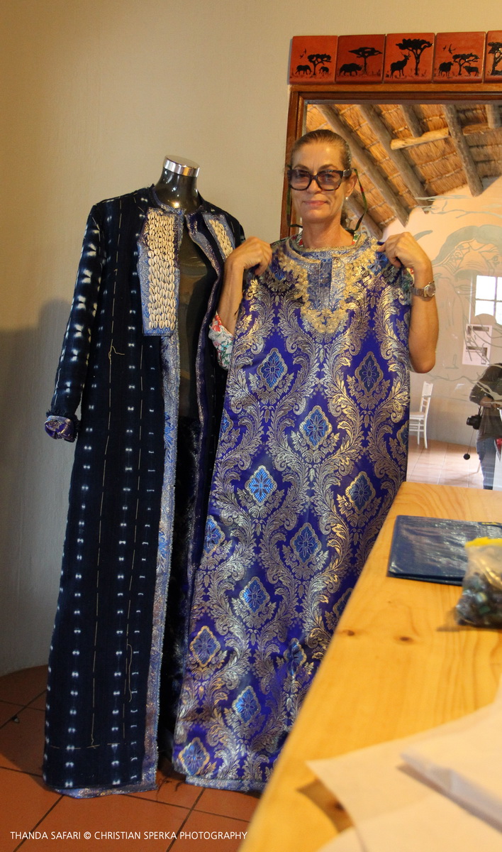 Camilla Thulin showing her beautiful creation - 'Zulu Queen' gown and robe