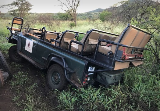And I slipped off the road on a game drive after heavy rains, but Bheki - my tracker - and I got the vehicle back onto the road ...
